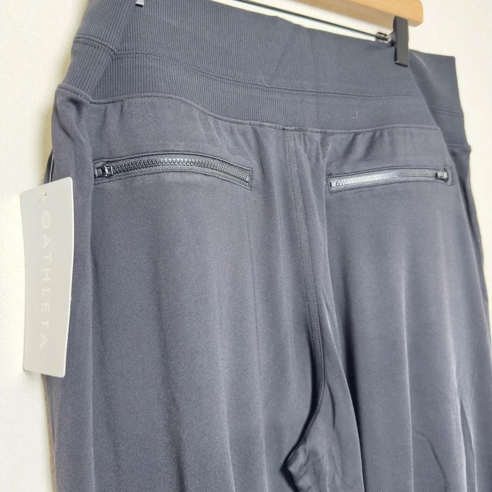NEW Athleta Women Venice Pant Large Black Wide Leg Split Hem Mid Rise Casual